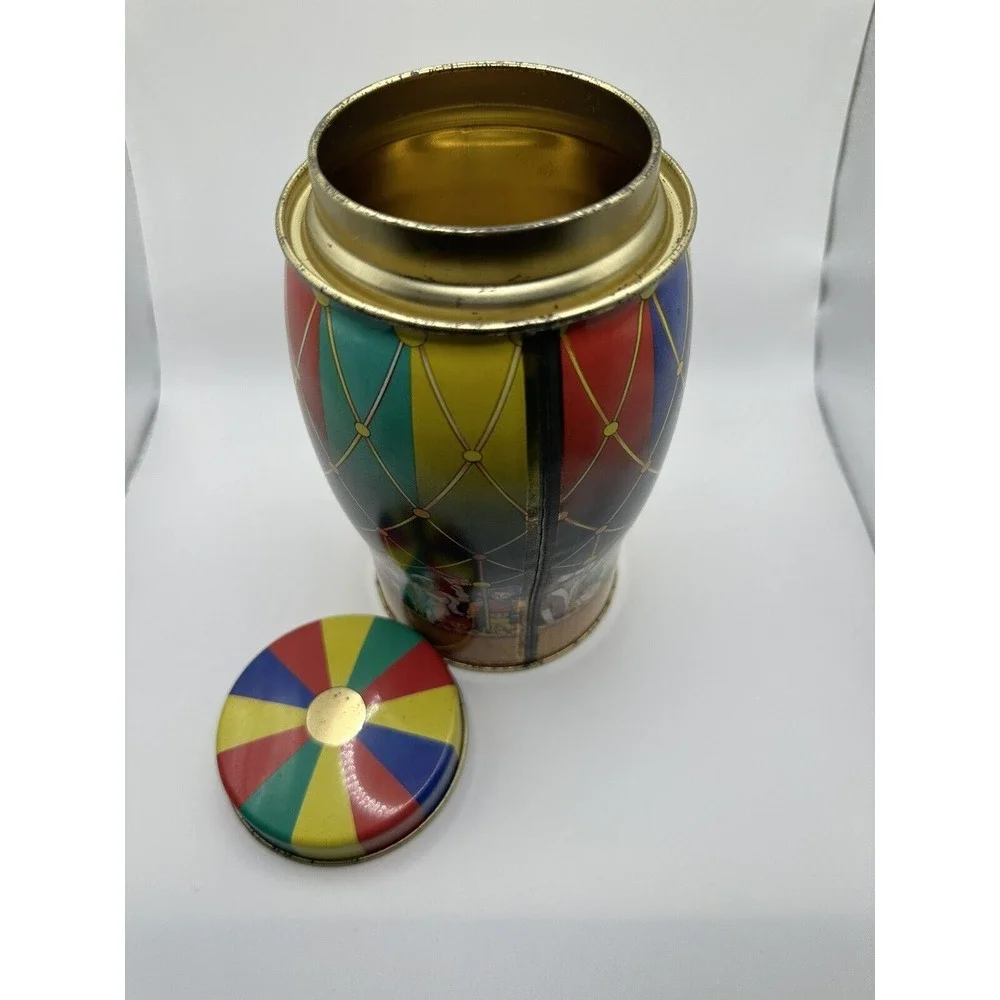 Vintage Wilson's Tin Toffee Hot Air Balloon Multicolor Metal w Lid 1996 Circus